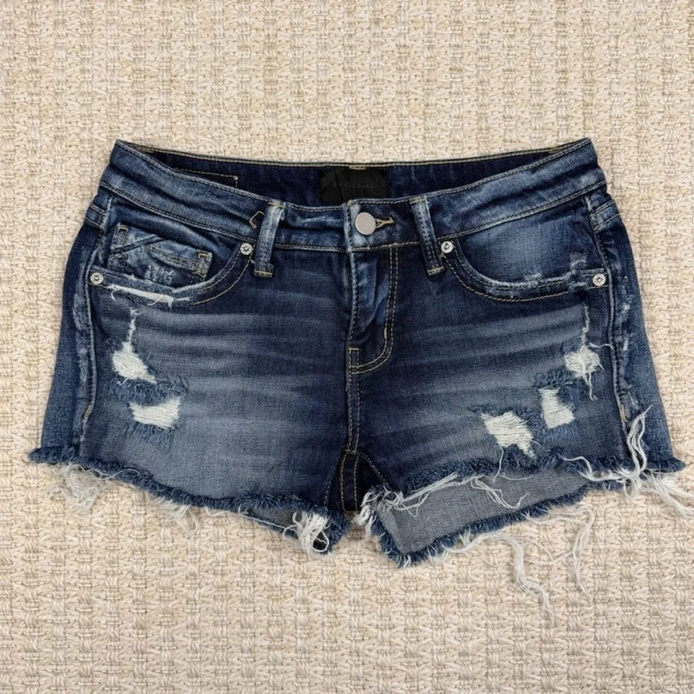 Buckle Black Womens Shorts 25 Denim Cutoff Low Rise Distressed‎ Y2K